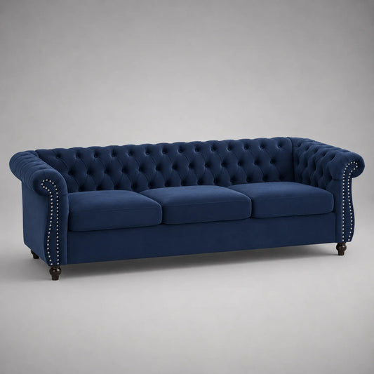 3-Sitzer Sofa Chesterfield Samt Dunkelblau mit Nieten