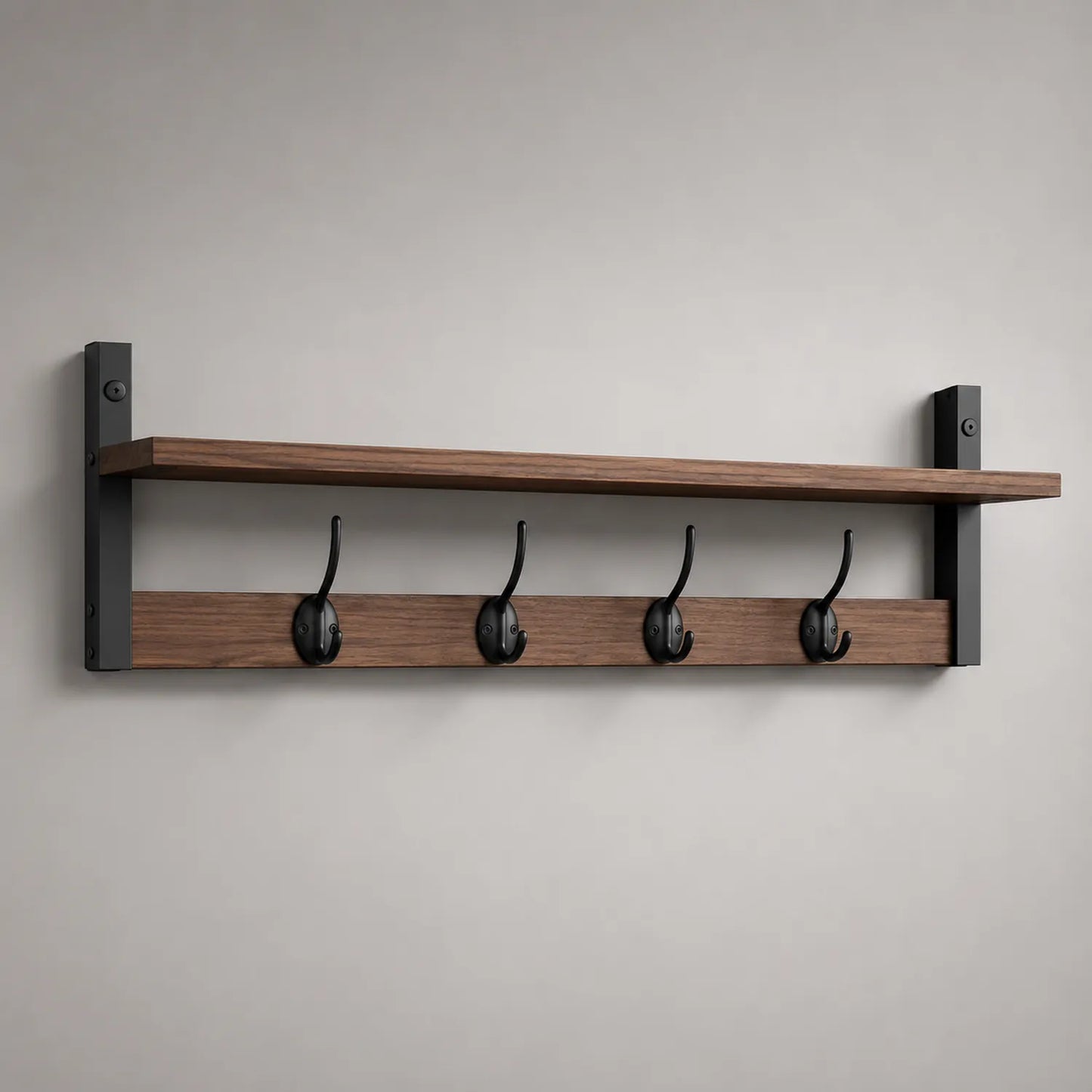 Holz-Metall Wandgarderobe mit Regal Schwarz Dunkelbraun 100cm