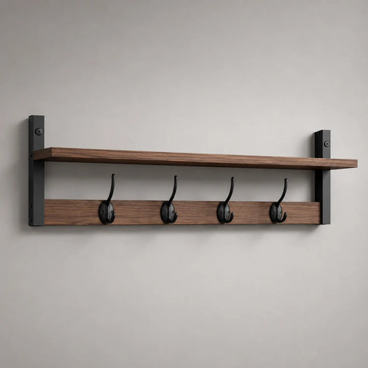 Holz-Metall Wandgarderobe mit Regal Schwarz Dunkelbraun 100cm