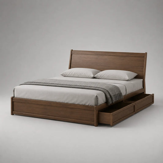 Holz-Doppelbett mit Schubladen 180x200cm Nussbaum