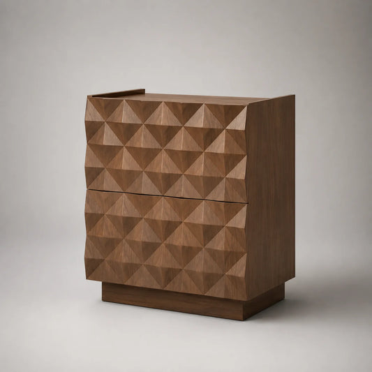 Nachttisch Holz 2 Schubladen geometrisches Muster Eiche 60x40x55 cm Braun