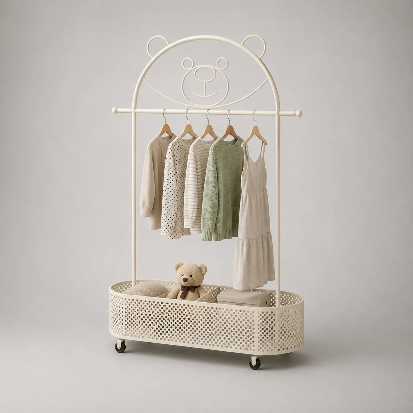 Kinder Kleiderständer Bär Metall Beige