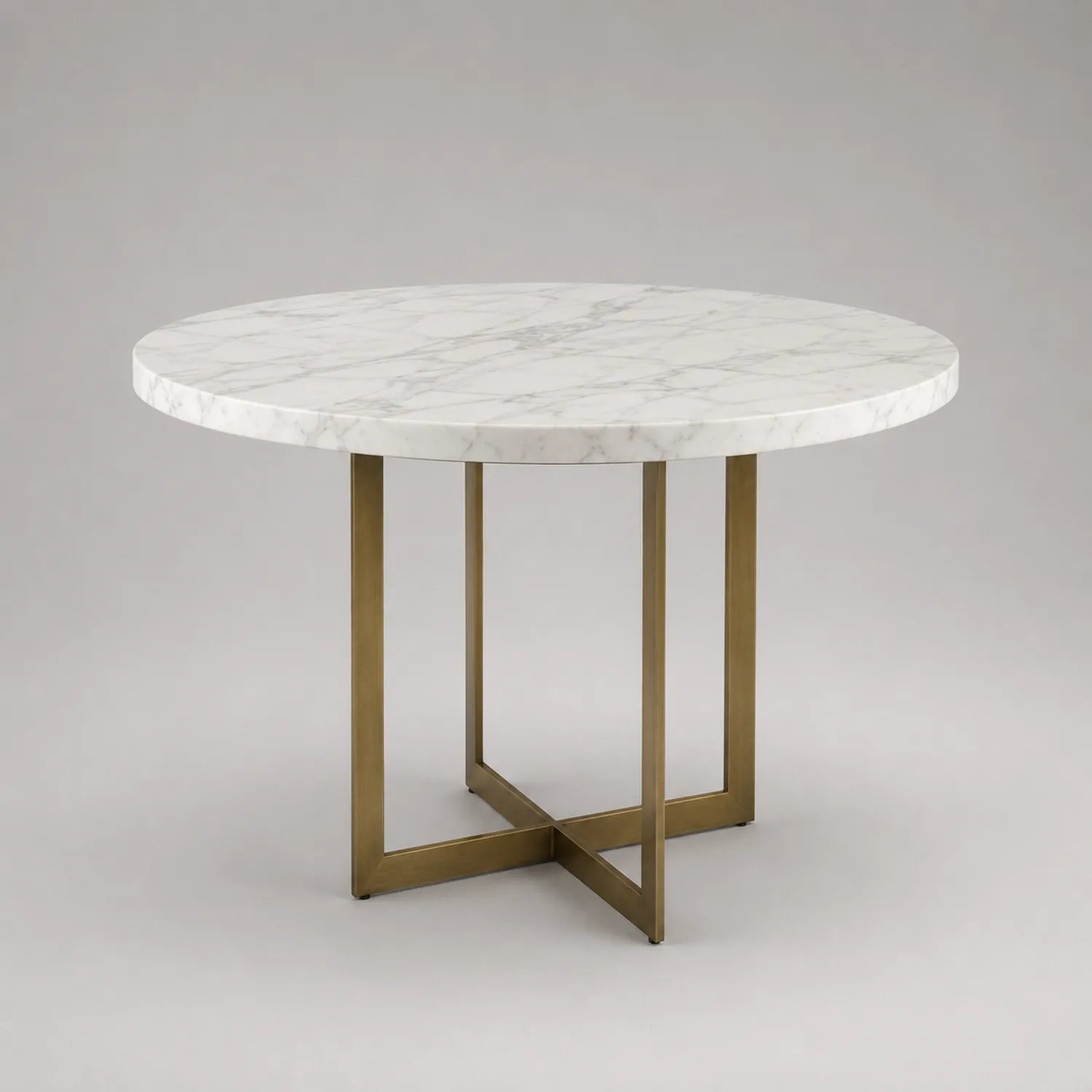 Runder Tisch aus Marmor und Metall, 110 cm, Weiß/Gold